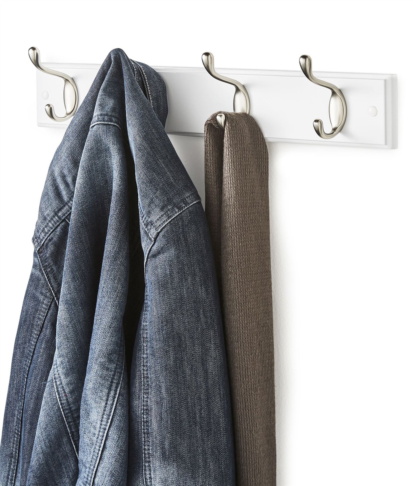 Quality Heavy Duty 4 Double Coat Hooks Wall Or Door Mountable White Wooden Board With FREE Fixings