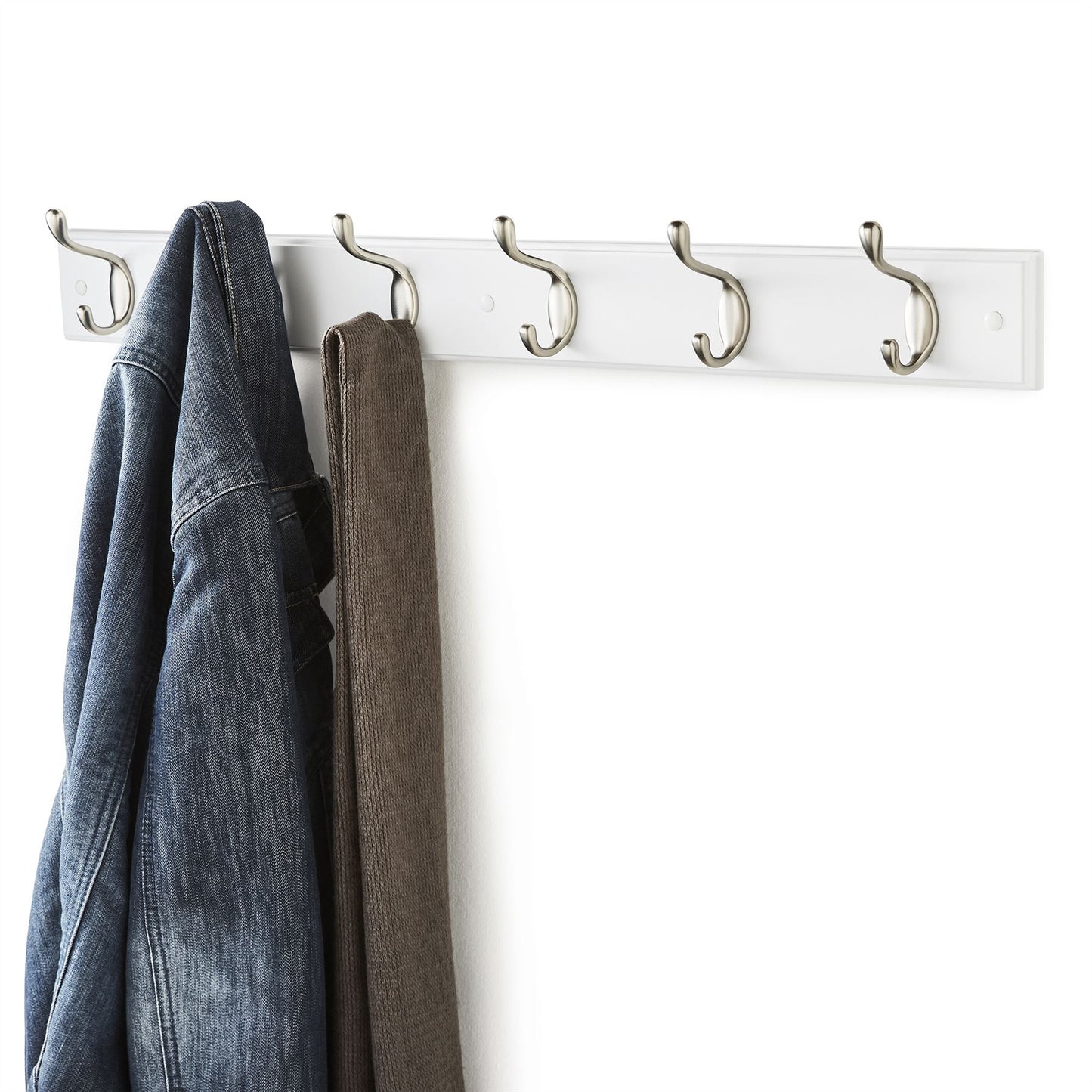 Quality 6 Double Coat Hooks Wall Or Door Mountable With Fixings WHITE