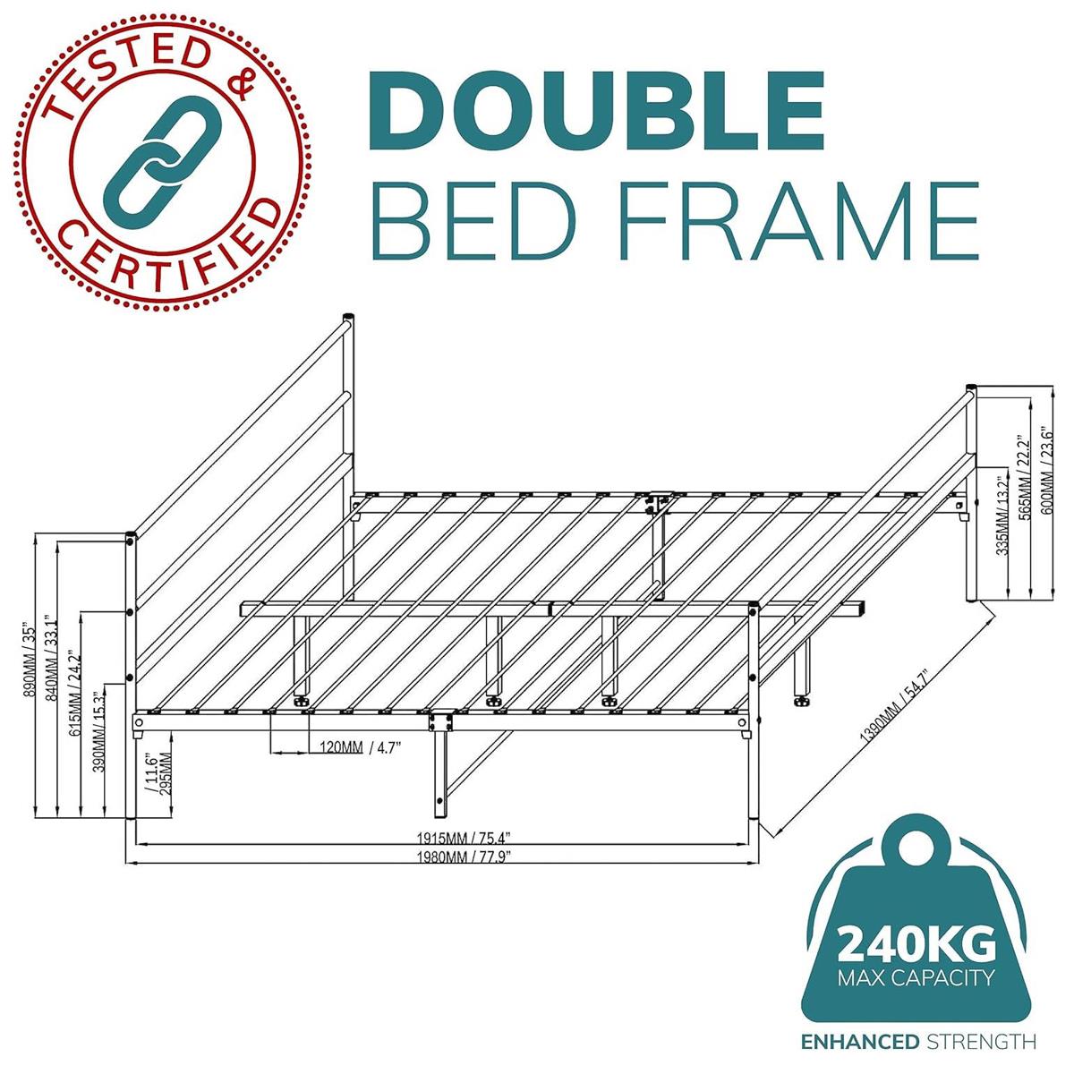 Double Metal Bed Frame Extra Strong Stylish Modern Bedroom Storage Sturdy Design