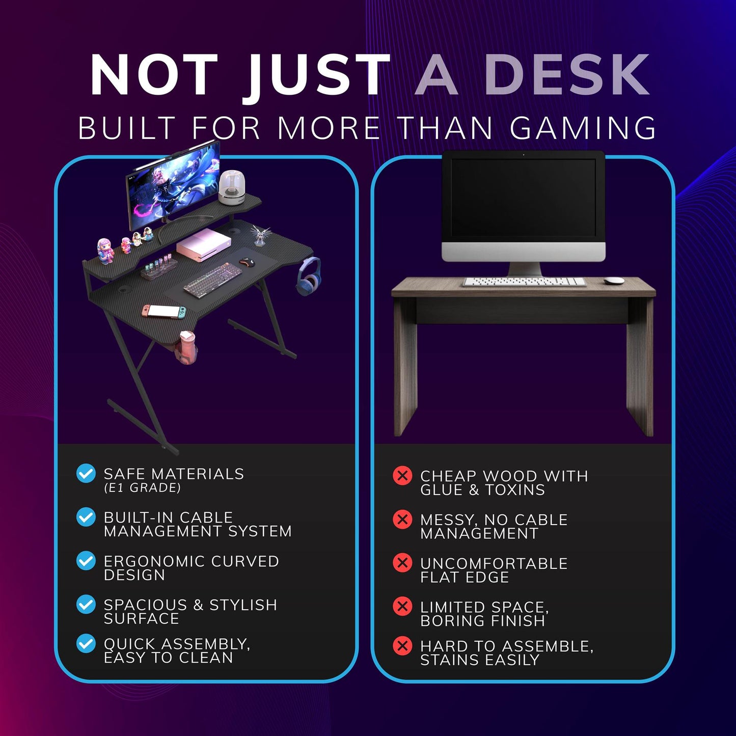 Gaming / Computer Desk with Monitor Stand – Carbon Fibre Top Black – 118cm L x 60 D x 75/91 H