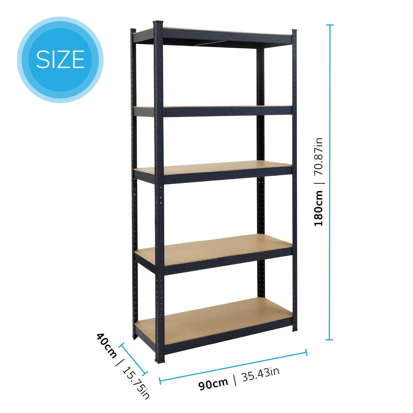 Boltless 5 Tier Shelving Racking Heavy Duty Steel Shelf Unit Shed Garage Black