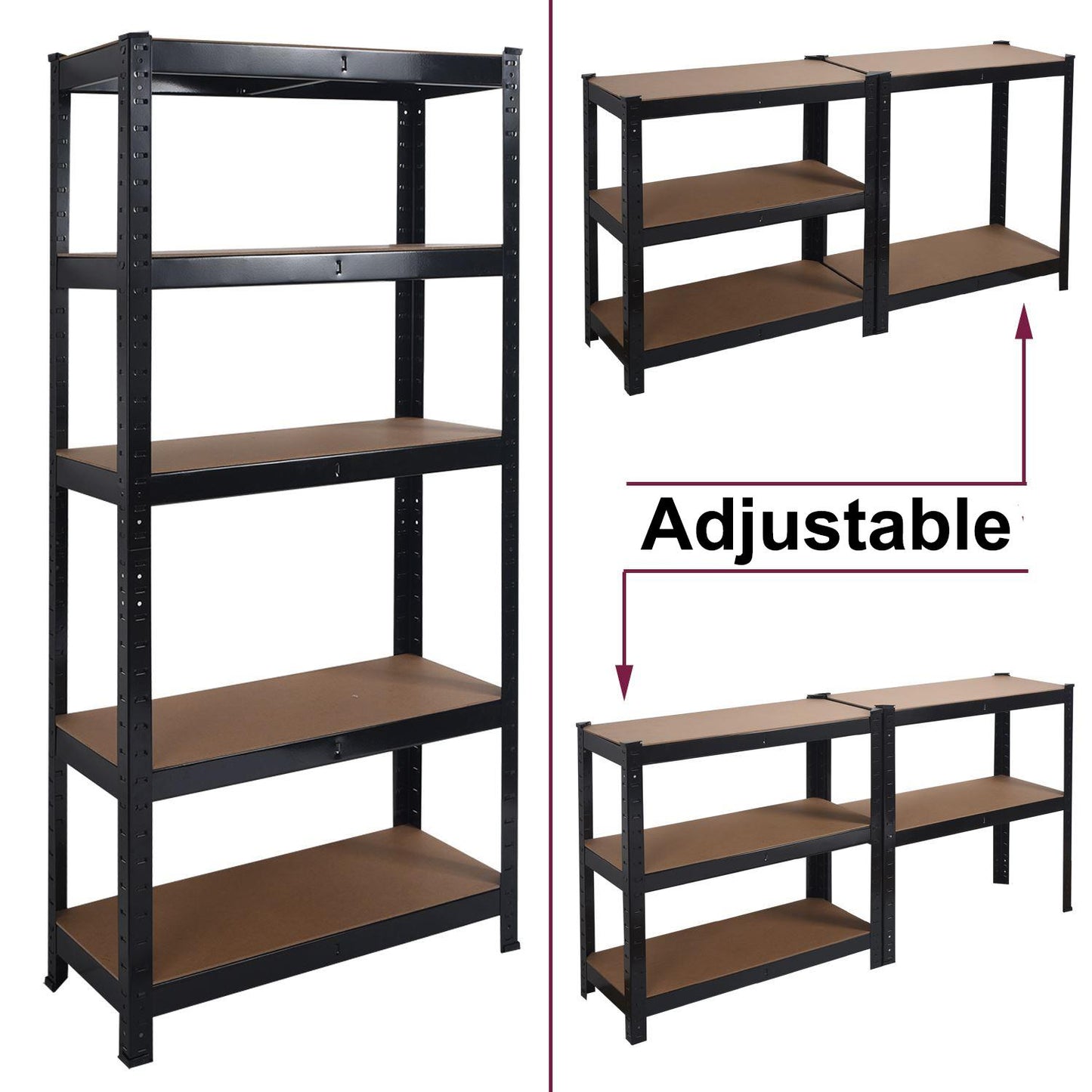 Heavy Duty Steel & MDF 5 Tier Racking Shelf in Black