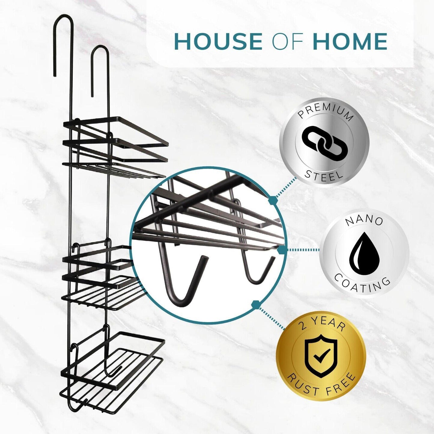 3 Tier Non Rust Hanging Shower Caddy Bathroom Organiser in Black