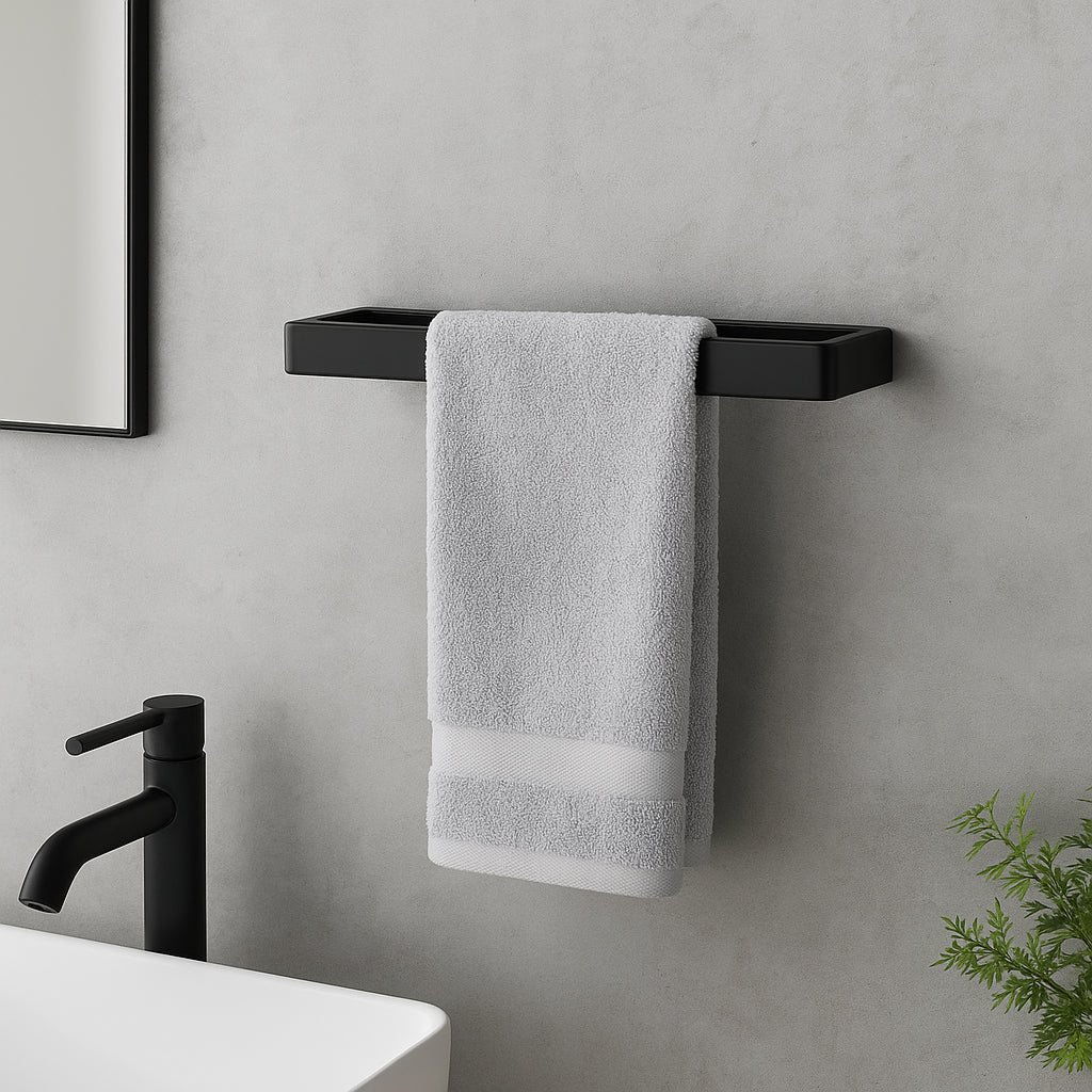 Wall Mounted Black Towel Holder 30cm Rectangle Rail