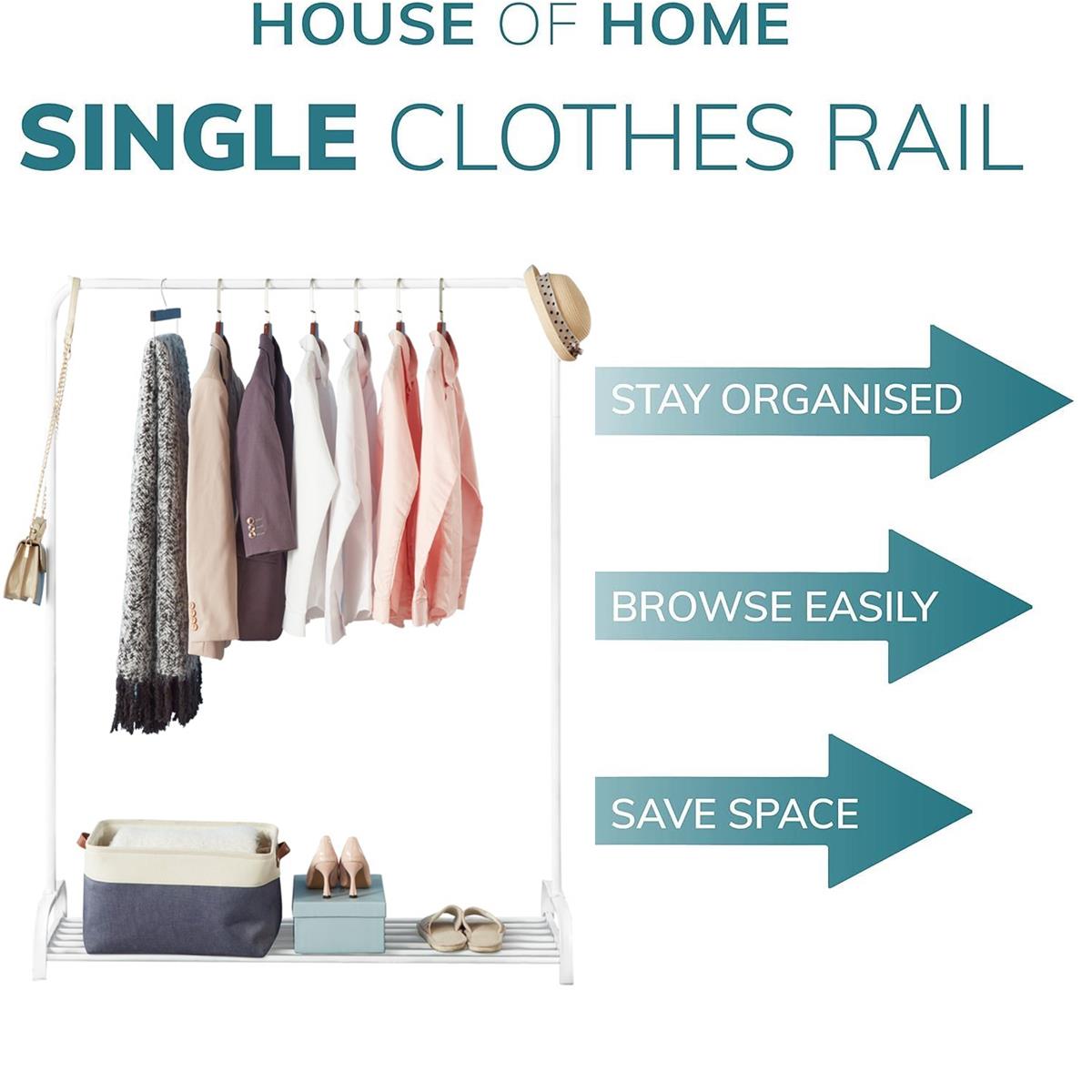 Clothes Rail Garment Rack With Shoe Storage Shelf Adjustable Feet Easy Build