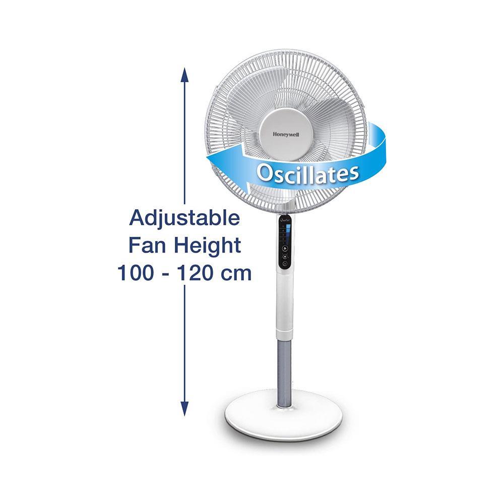 Honeywell Advanced QuietSet Oscillating Stand Fan (5 Speed Settings, Timer Function, Oscillating 70°, Height Adjustment, Remote Control, Easy to Use) HSF600W