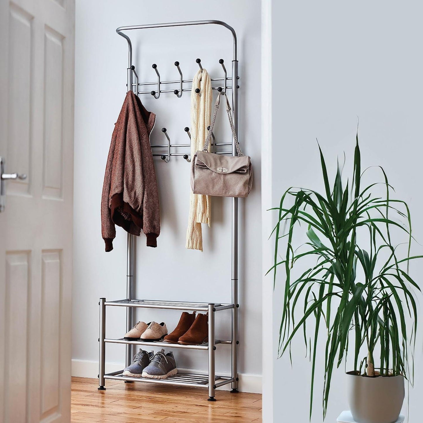 Multi Purpose Stand 18 Hooks For Clothes Shoes Hats Bags - Grey