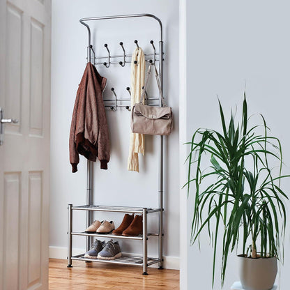 Multi Purpose Stand 18 Hooks For Clothes Shoes Hats Bags - Grey