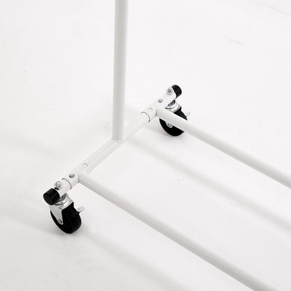 Heavy Duty White Clothes Rail Adjustable Width Height with Shelf, Locking Wheels