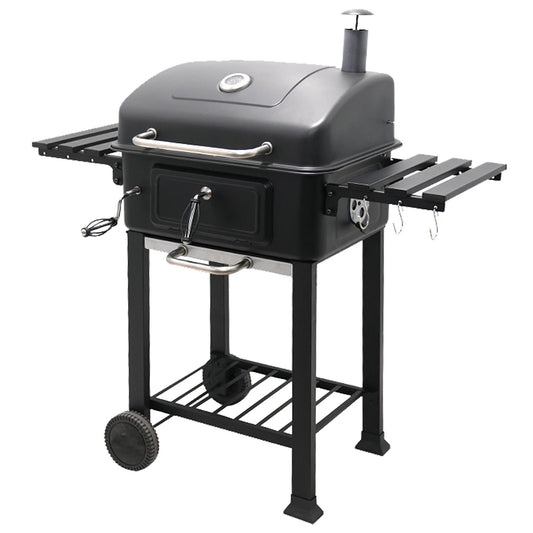 BBQ Smoker XL Grill Folding Tables Thermometer, Adjustable Charcoal Pan, Chimney