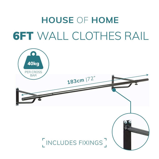 6ft Garment Rail In Black Powder Coating