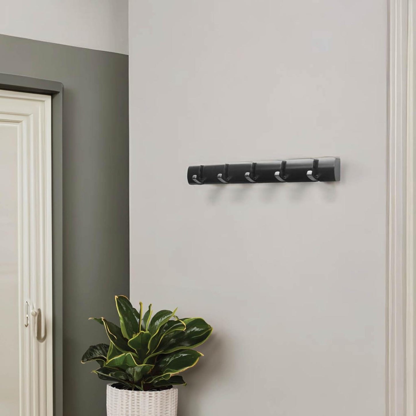 5 Door Hooks In Black Nickel Chrome On Black Mountable Board