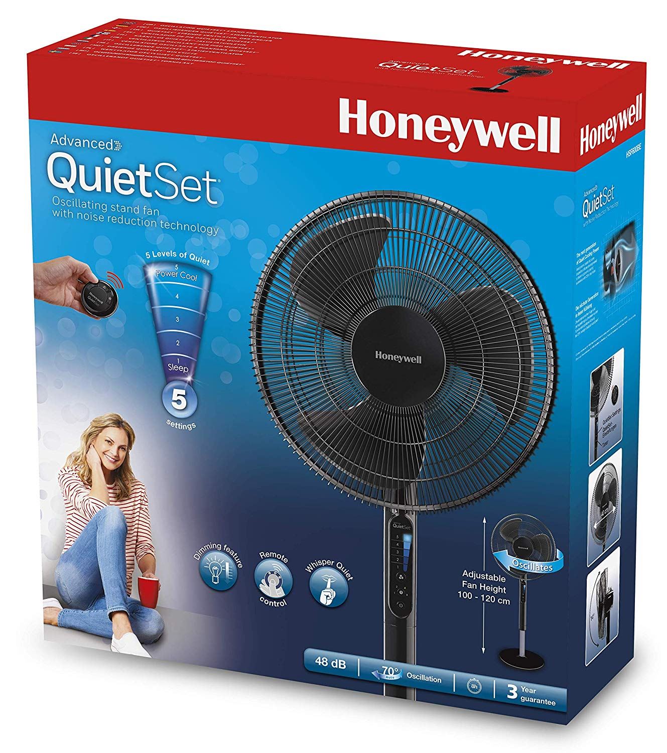 OVERBOX Honeywell Advanced QuietSet 16" Stand Fan With Noise Reduction Technology - Black UK Plug