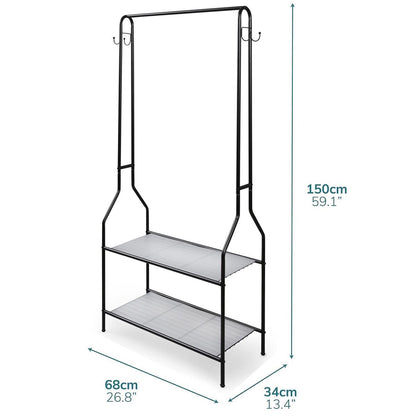 Clothes Rail Black With Two Shelves in Black Powder Coating