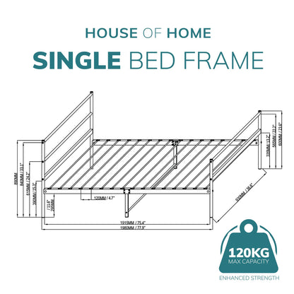 Extra Strong Single Metal Bed Frame Kid Adult Bedroom White Easy Assembly