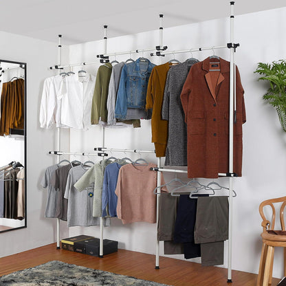 Triple Telescopic Wardrobe Organiser Hanging Rail Clothes Rack Adjustable Storage Shelving