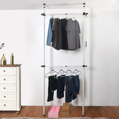 Telescopic Wardrobe Organiser Hanging Rail Clothes Rack Adjustable Storage Shelving