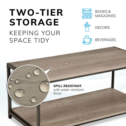 Rustic grey coffee table with black coated frame