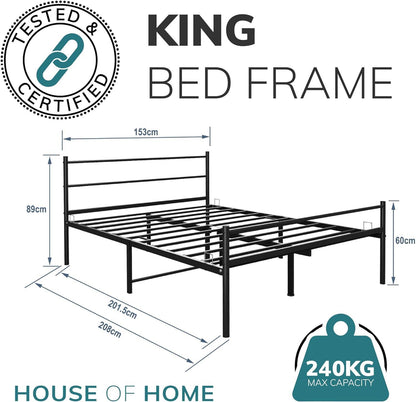 King Size Metal Bed Extra Strong Frame Stylish Bedroom Storage Modern Sturdy Design