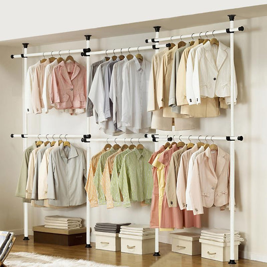 Triple Telescopic Wardrobe Organiser Hanging Rail Clothes Rack Adjustable Storage Shelving