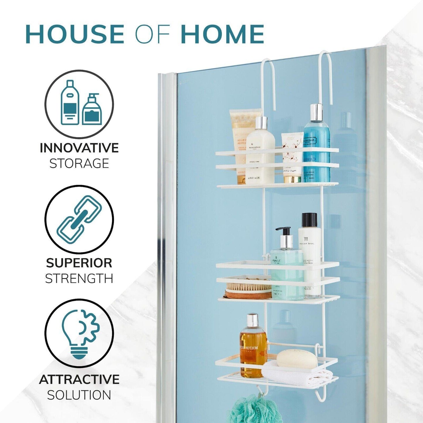3 Tier Non Rust Hanging Shower Caddy Bathroom Organiser in White