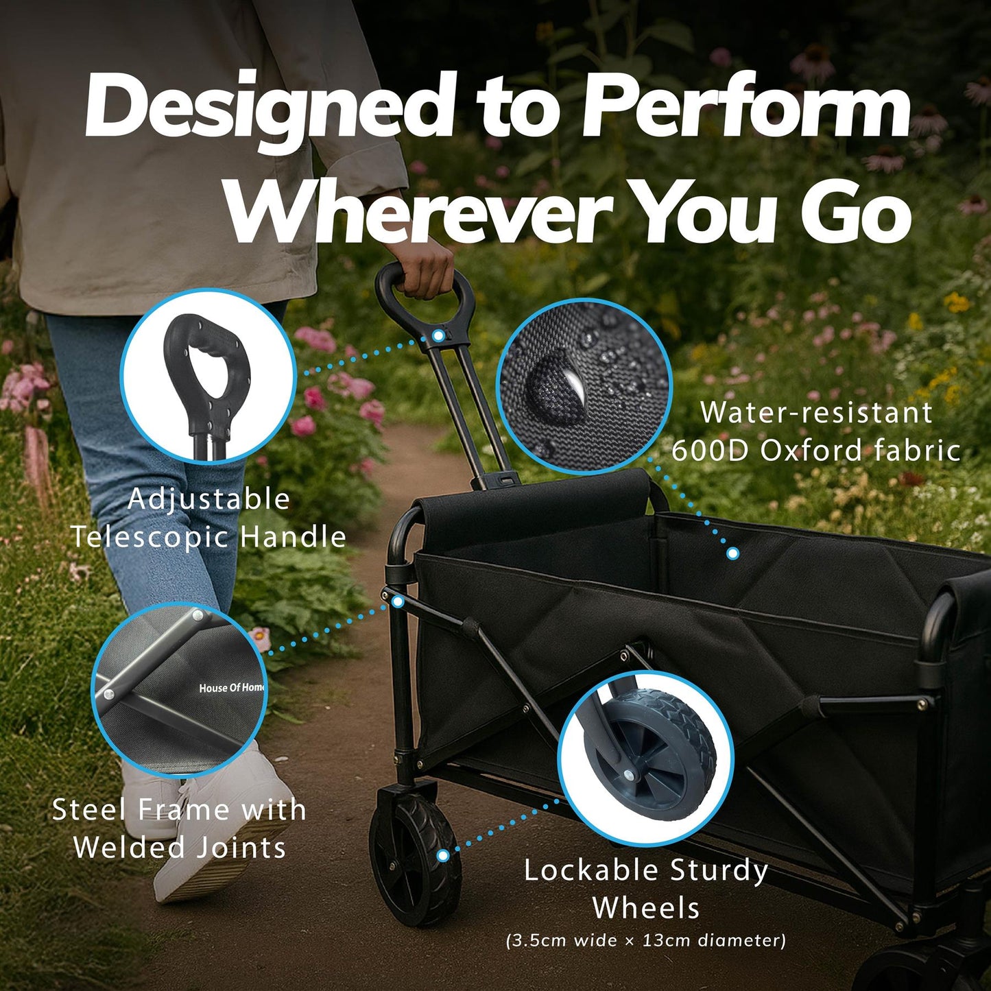 70L Foldable Utility Trolley Garden Home Camping Festivals No Assembly 100kg Load