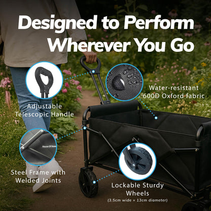 70L Foldable Utility Trolley Garden Home Camping Festivals No Assembly 100kg Load