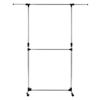 Double Clothes Rail, Extended Top Rail Adjustable Height, Chrome