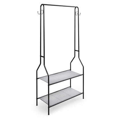 Clothes Rail Black With Two Shelves in Black Powder Coating