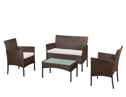 4pcs Steel & Plastic Rattan KD Sofa Set in Brown