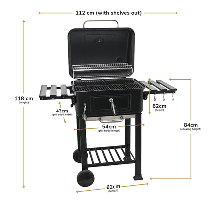 BBQ Smoker XL Grill Folding Tables Thermometer, Adjustable Charcoal Pan, Chimney