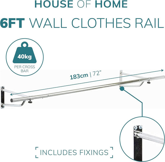 6ft Garment Rail In Chrome Plated