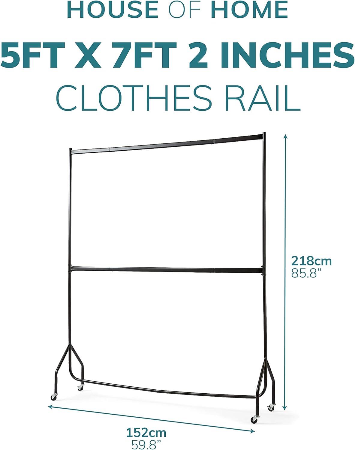 5ft long x 7ft Two Tier Heavy Duty Clothes Rail Garment Hanging Rack In Black