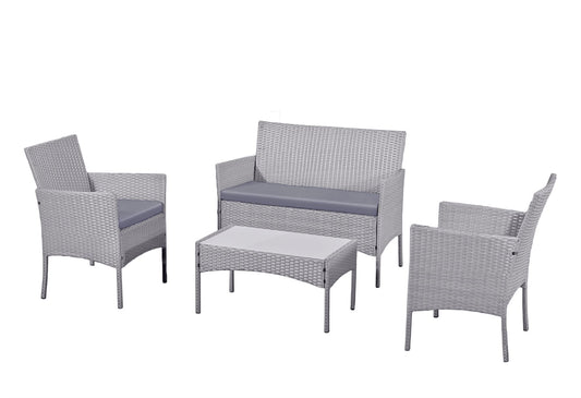 4pcs Steel & Plastic Rattan KD Sofa Set in Grey