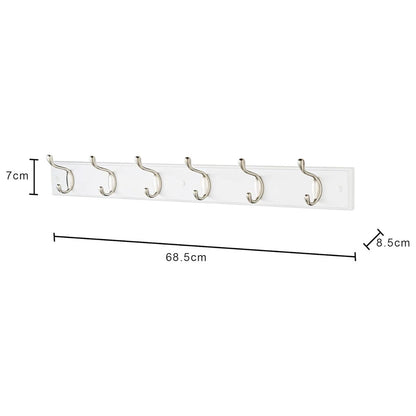 Quality 6 Double Coat Hooks Wall Or Door Mountable With Fixings WHITE