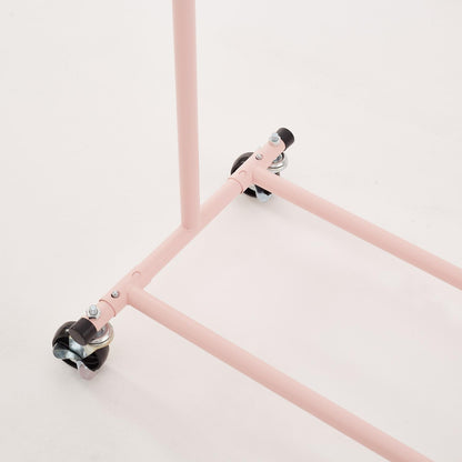 Heavy Duty Pink Clothes Rail Adjustable Width Height with Shelf, Locking Wheels