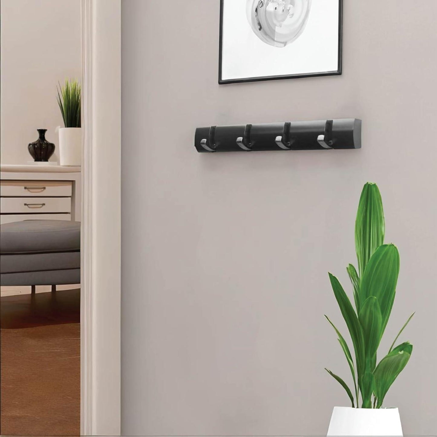 4 Door Hooks In Black Nickel On Black Mountable Board