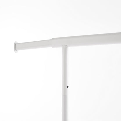 Heavy Duty White Clothes Rail Adjustable Width Height with Shelf, Locking Wheels