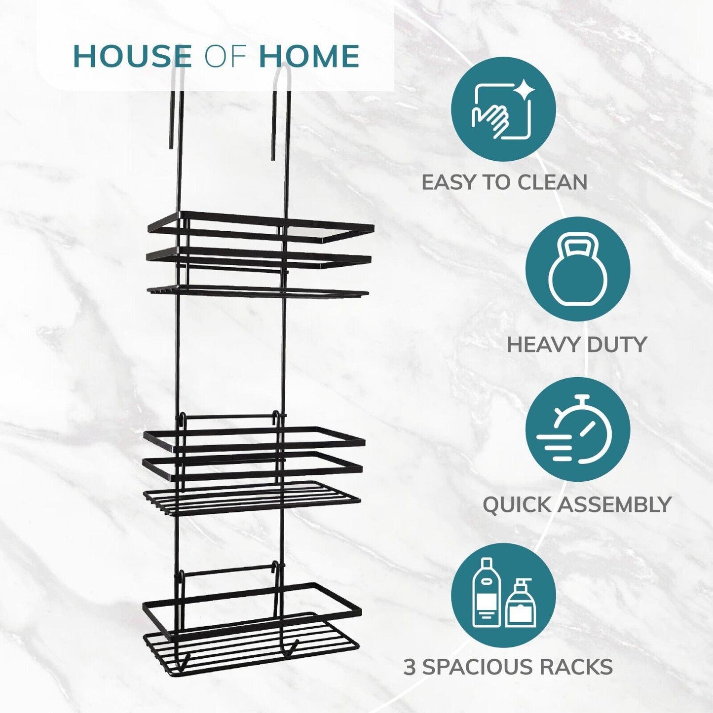 3 Tier Non Rust Hanging Shower Caddy Bathroom Organiser in Black