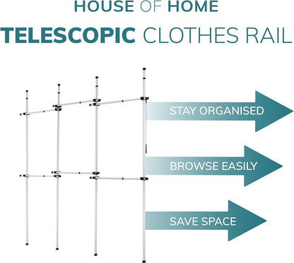 Triple Telescopic Wardrobe Organiser Hanging Rail Clothes Rack Adjustable Storage Shelving