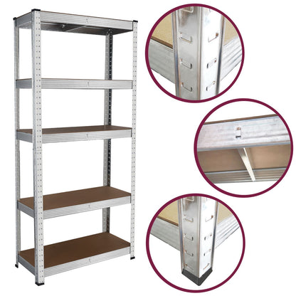 Heavy Duty Steel & MDF 5 Tier Galvanized Racking Shelf