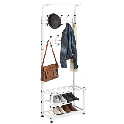Multi Purpose Stand 18 Hooks For Clothes Shoes Hats Bags - White