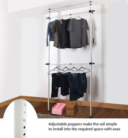 Telescopic Wardrobe Organiser Hanging Rail Clothes Rack Adjustable Storage Shelving