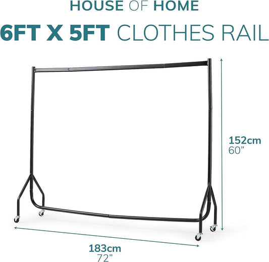 6ft Long x 5ft Tall Quality Heavy Duty Clothes Rail Black