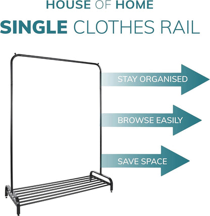 Clothes Rail Garment Rack With Shoe Storage Shelf Adjustable Feet Easy Build