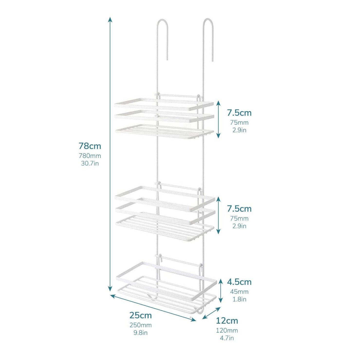 3 Tier Non Rust Hanging Shower Caddy Bathroom Organiser in White
