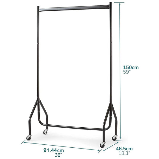 3ft Long x 5ft High Quality Heavy Duty Clothes Rail In Black Metal Construction