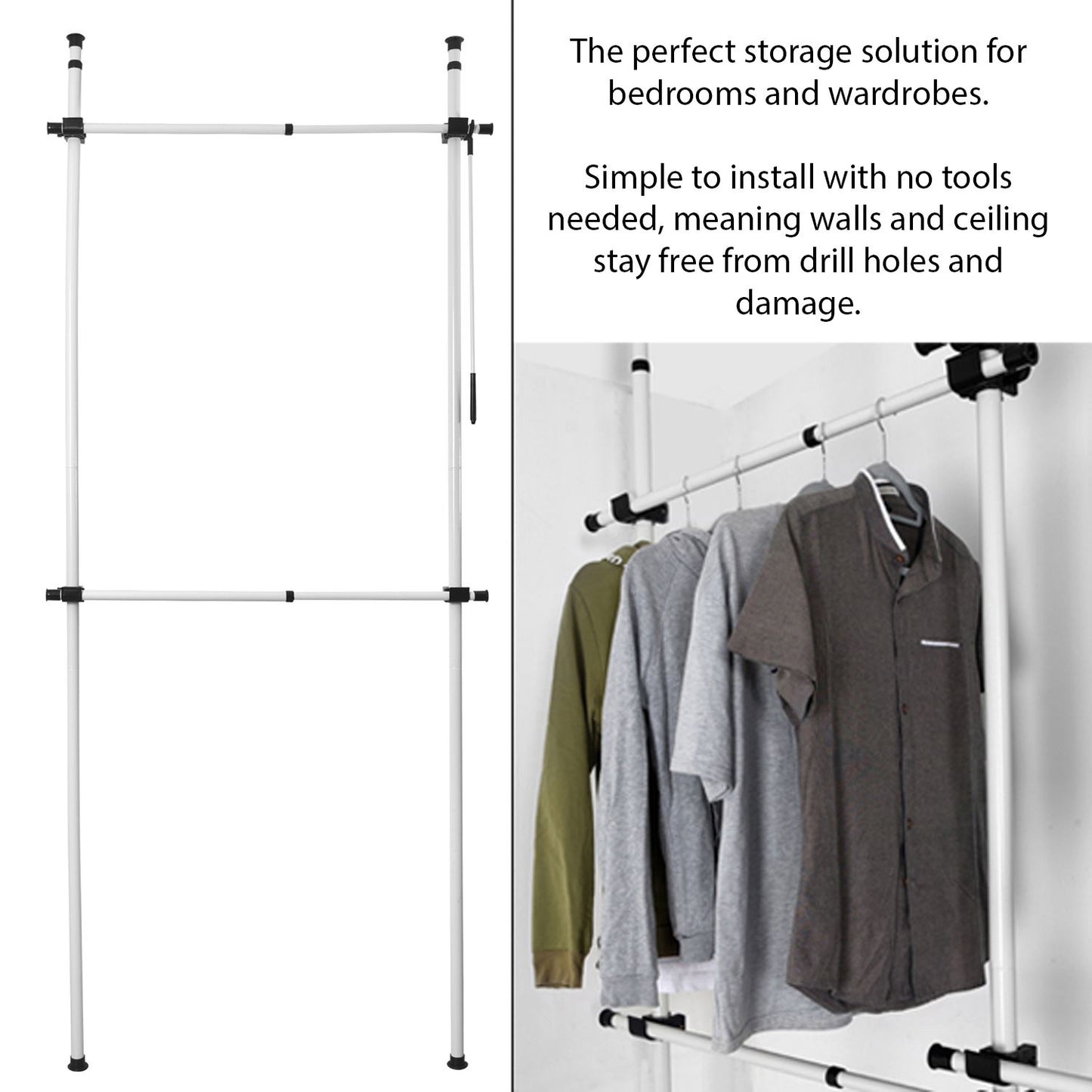 Telescopic Wardrobe Organiser Hanging Rail Clothes Rack Adjustable Storage Shelving