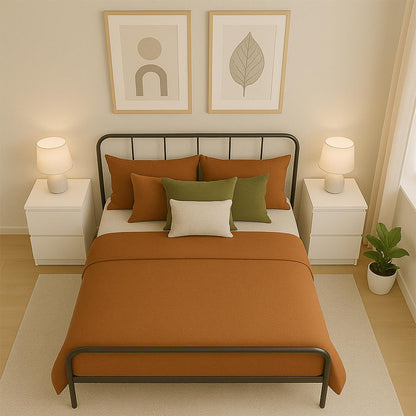 Double Size Bed Frame Metal Rounded Headboard Easy Assembly Bed Base Storage