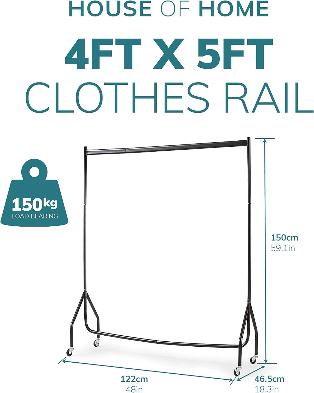 Superior Heavy Duty 4FT Long x 5FT Clothes Rail In Black